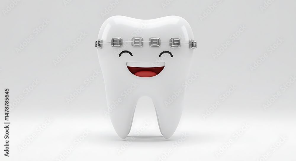 Tooth with Braces Smiling Happy Dental Care Concept Tooth with Braces Smiling Happy Dental Care Concept