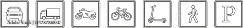 Highway sign line art icon set .Road section of different shapes.Different icon of highway sign.containing vehicle, car, road, highway, arrow, side and more vector design.Solid icon vector collection.
