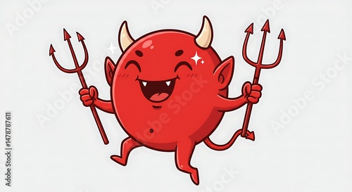Cartoon Character Holding Pitchforks with a Cheerful Expression