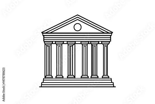 A neoclassical government building with eight columns  stepped foundation  and decorative circular pediment  isolated on a transparent background