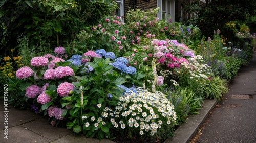 Fototapeta Naklejka Na Ścianę i Meble -  Vibrant flowerbed bursting with colorful blooms