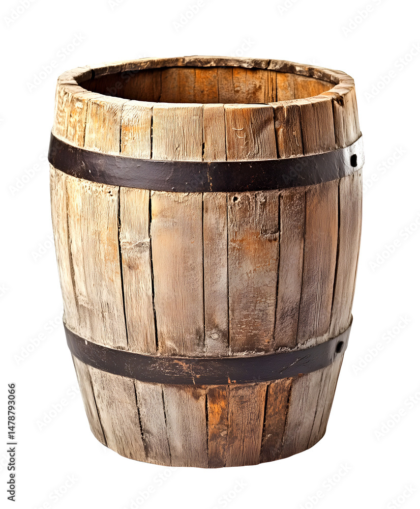 Fototapeta premium Empty Wooden Barrel Isolated on Transparent Background