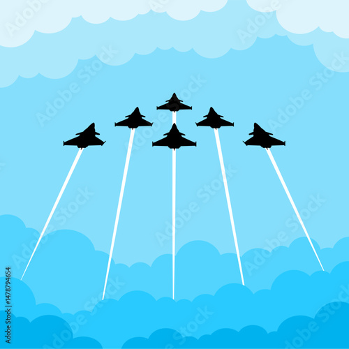 fighter jets skyward formation air show vector illustration