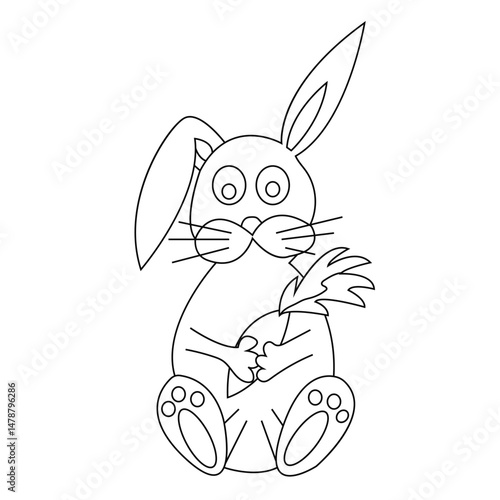 Hare, rabbit and carrot line art isolated on white background. Gift of the forest. Vector illustration