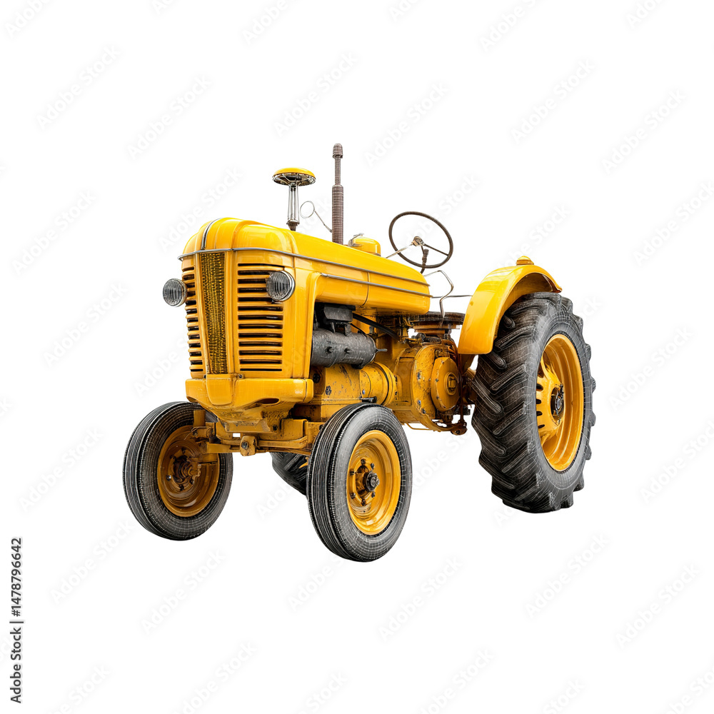 Obraz premium Vintage Yellow Farm Tractor - Classic Agricultural Machinery