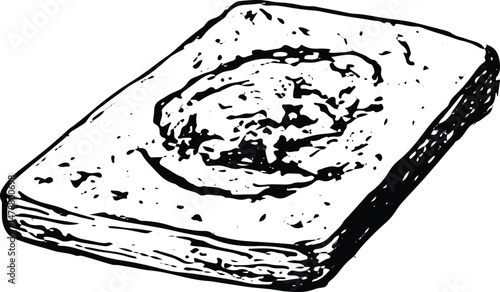 A hand-drawn illustration of a toasted bread, featuring a golden, crispy texture with a spread on top, perfect for representing breakfast or a light snack