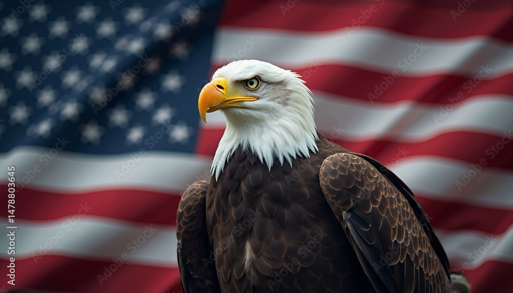 Naklejka premium Pariotic, Eagle with american flag background