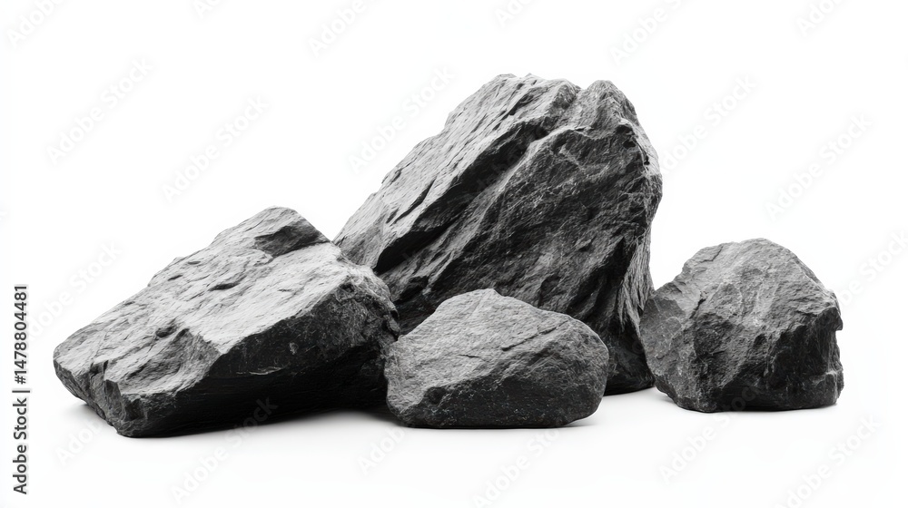 Naklejka premium Monochrome stone arrangement with textures, shadows and clear background