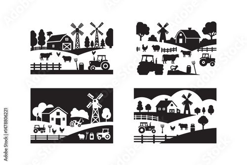 set of vector illustration of farm and farm animals