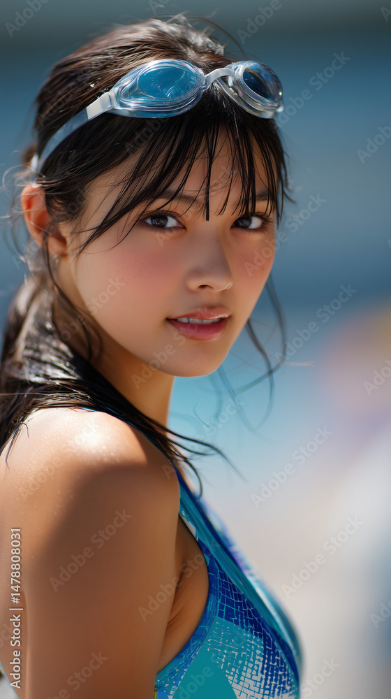 Naklejka premium woman, pool, summer, bikini, beauty, swimming, 