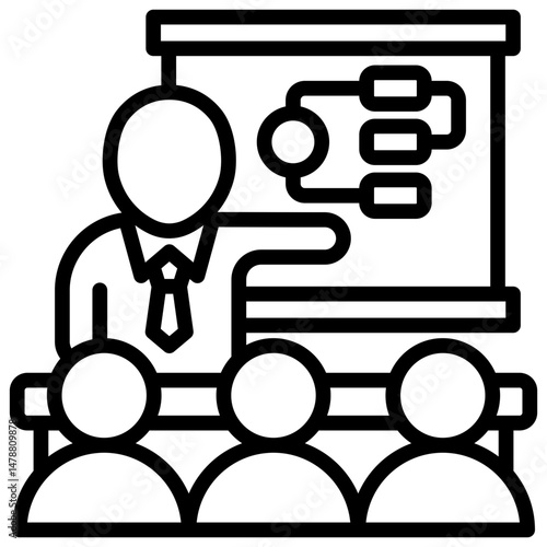 Team Presentation - team attending a presentation with diagram, representing group planning and communication