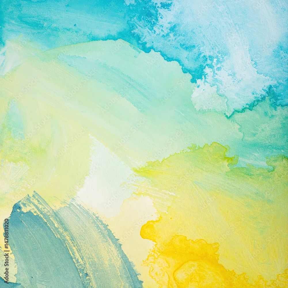 Fototapeta premium A vibrant abstract painting featuring bold strokes of bright yellow and deep blue paint, blending harmoniously to create a dynamic visual experience.