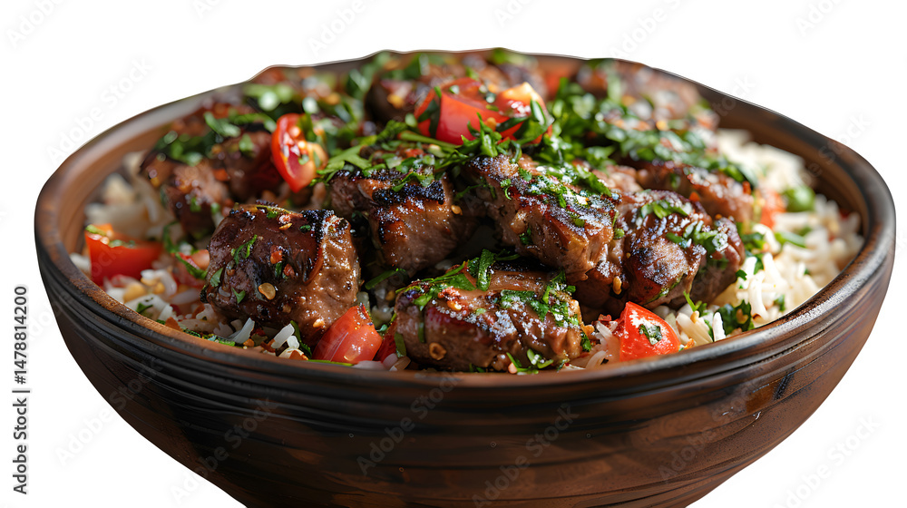 Omani shuwa slow-cooked meat over spiced rice, plated rare Gulf dish Omani shuwa slow-cooked meat over spiced rice, plated rare Gulf dish