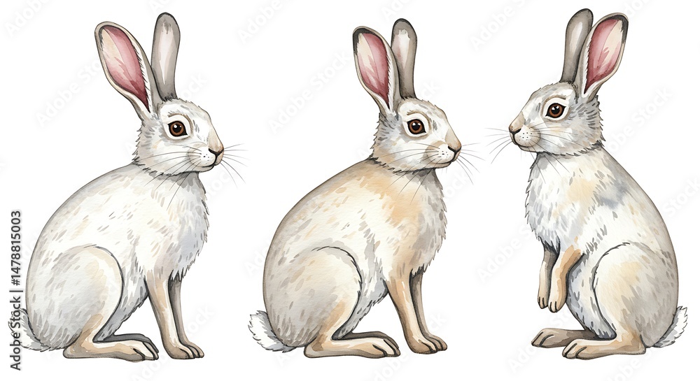 Fototapeta premium Watercolor Whispers: A Trio of Lepus