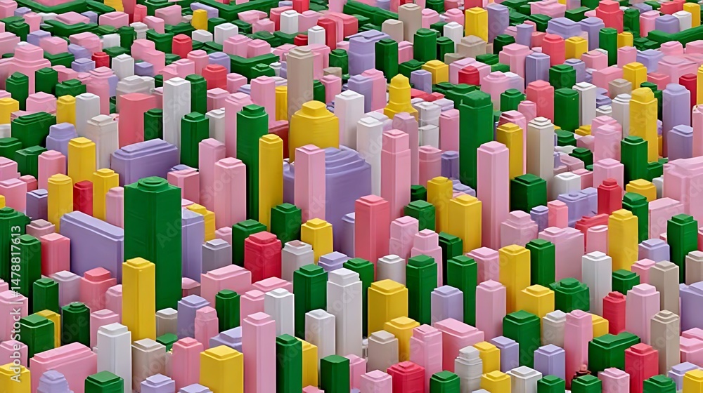 Obraz premium Colorful Abstract Cityscape Pastel Blocks with Urban Dreamscape.