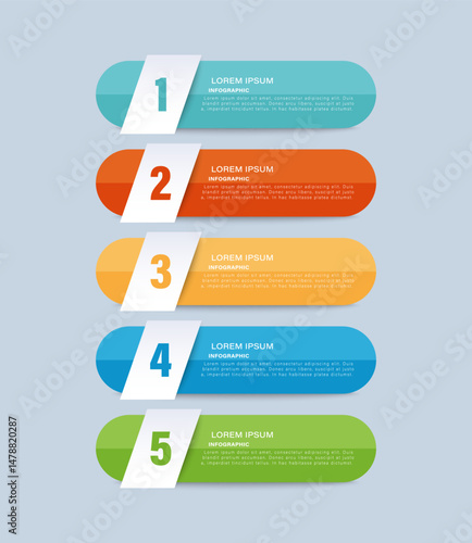 Six steps or processes vertical infographic template with space for data. Infographic template with numbers.