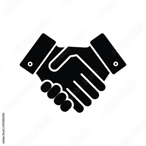 Clean business handshake vector icon showing formal partnership, cooperation, trust, communication, mutual agreement, client bonding, and team success

