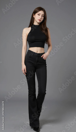 女性, ジーンズ,, 長身, スポーツ, オフィス