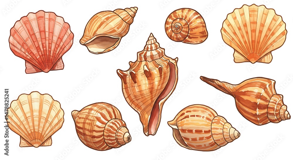 Seashell Symphony: A Vibrant Collection of Hand-Drawn Illustrations Seashell Symphony: A Vibrant Collection of Hand-Drawn Illustrations