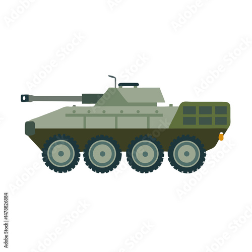 Military armored vehicle icon in green flat style