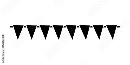 Triangular hanging flags in black silhouette icon