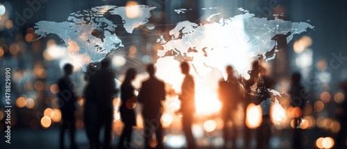Silhouetted figures in front of a glowing world map, suggesting global connectivity and collaboration in a digital age.