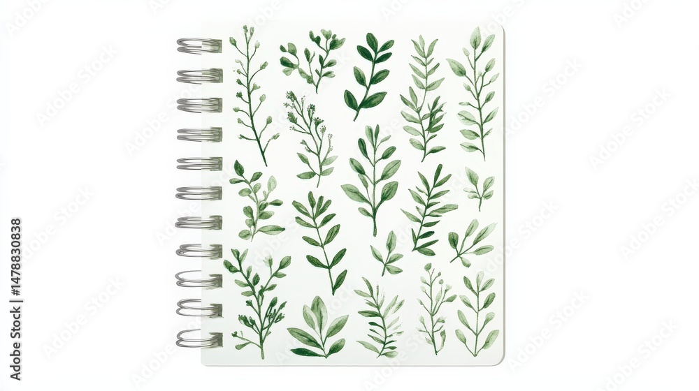Obraz premium Elegant Greenery Pattern Notebook with Floral Illustrations