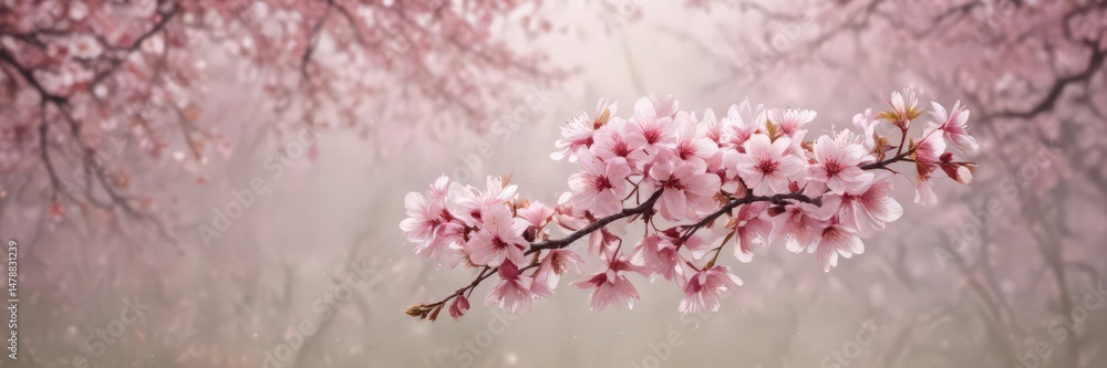 Obraz premium Delicate pink sakura petals softly descend against a dreamy, blurred spring backdrop , botany, beauty