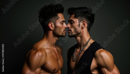 hot guys kissing - kiss at the gym - working out and kissing - 
men kissing - two men kissing - two - two muscular men kissing - shirtless man - muscular men - men at the gym - men in tank tops.