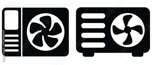 Ac cooling fan icon isolated, Cooler icon. Ac outdoor unit icon in black flat glyph, Flat style Ac cooling fan icon isolated. Simple electric cooler vector silhouette. 