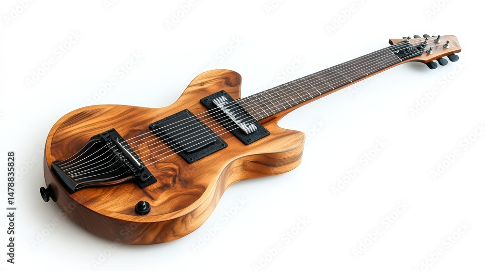 Fototapeta premium Premium exotic wooden electric guitar with extended range and eight strings