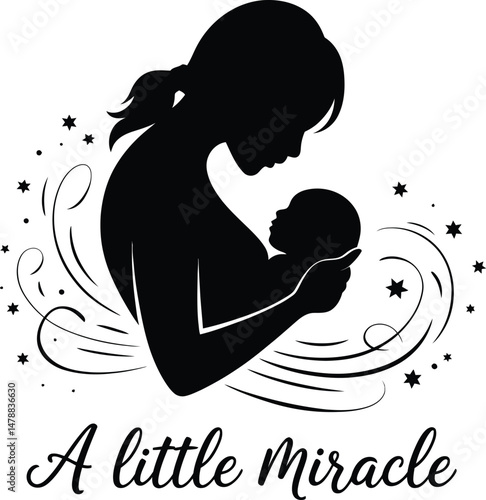 Mother and Infant Silhouette Simple Elegant Vector Design