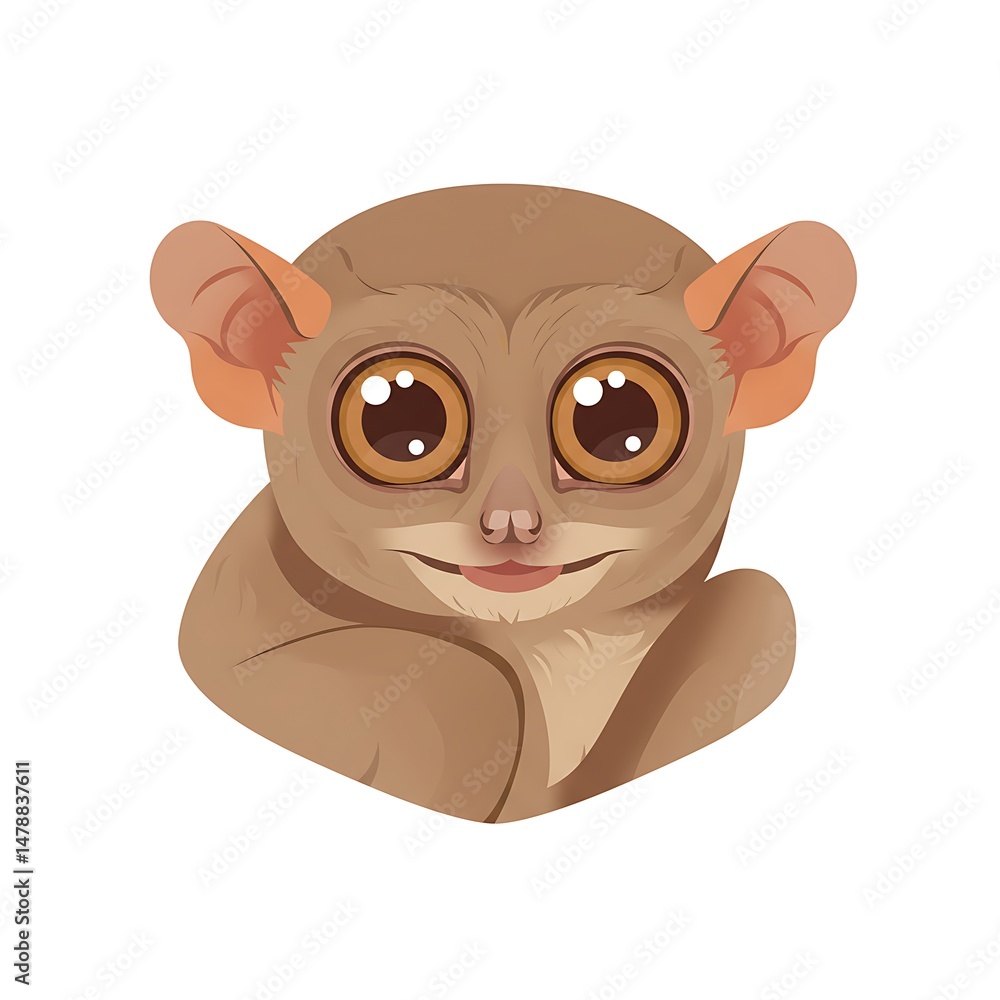 Fototapeta premium Adorable Tarsier Monkey Head with Big Eyes on White Background