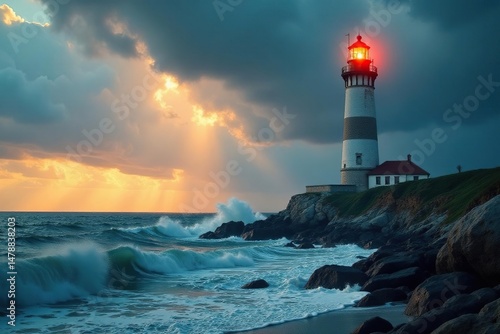 Wallpaper Mural A majestic lighthouse stands tall against a dramatic, stormy sea , lighthouse, waves, bright Torontodigital.ca