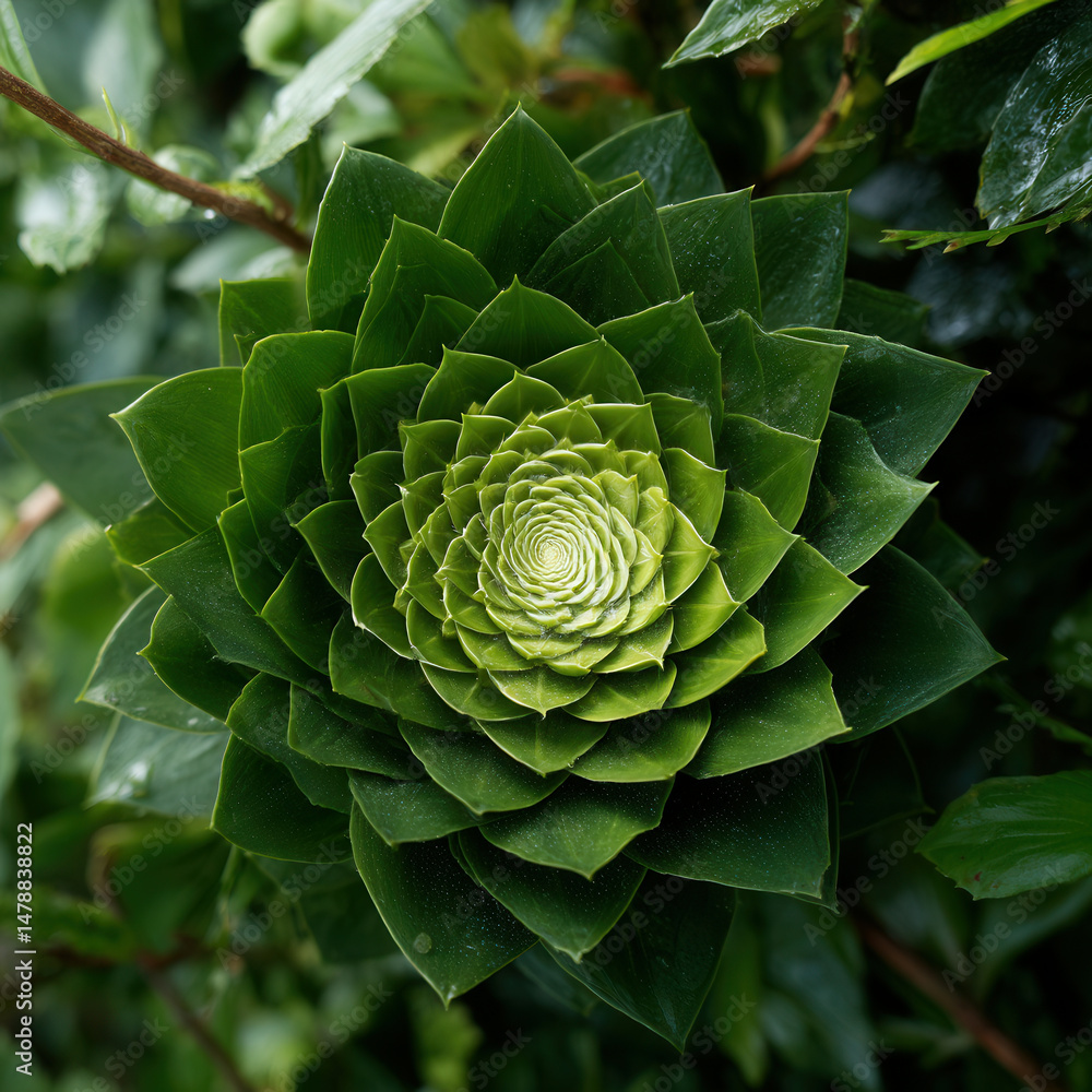 Fototapeta premium Nature's spiral elegance with vibrant leaves creating a stunning organic masterpiece