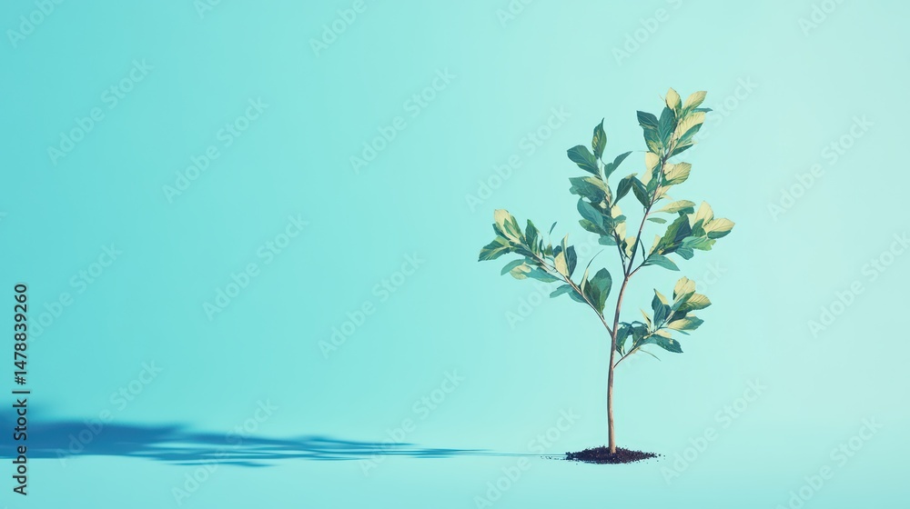 Obraz premium Sapling bathed in cyan light symbolizes growth and environmental hope