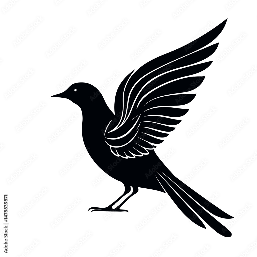 Fototapeta premium Elegant Bird Silhouette with Artistic Tail 