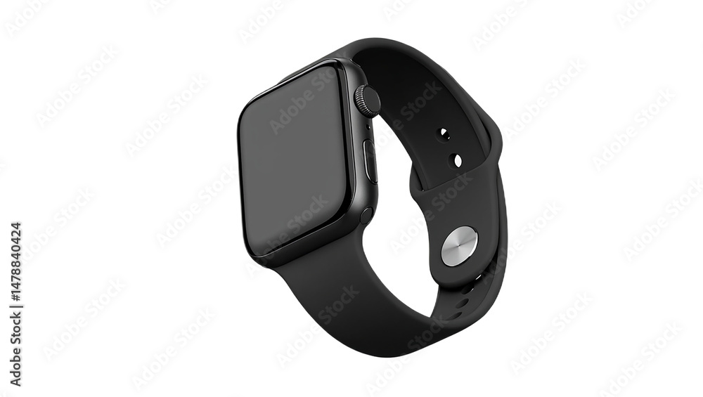Sleek black apple watch displaying modern technology and smart design on white background Sleek black apple watch displaying modern technology and smart design on white background