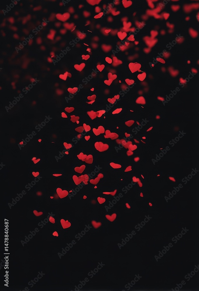 Red hearts falling against a dark background. Red hearts falling against a dark background.