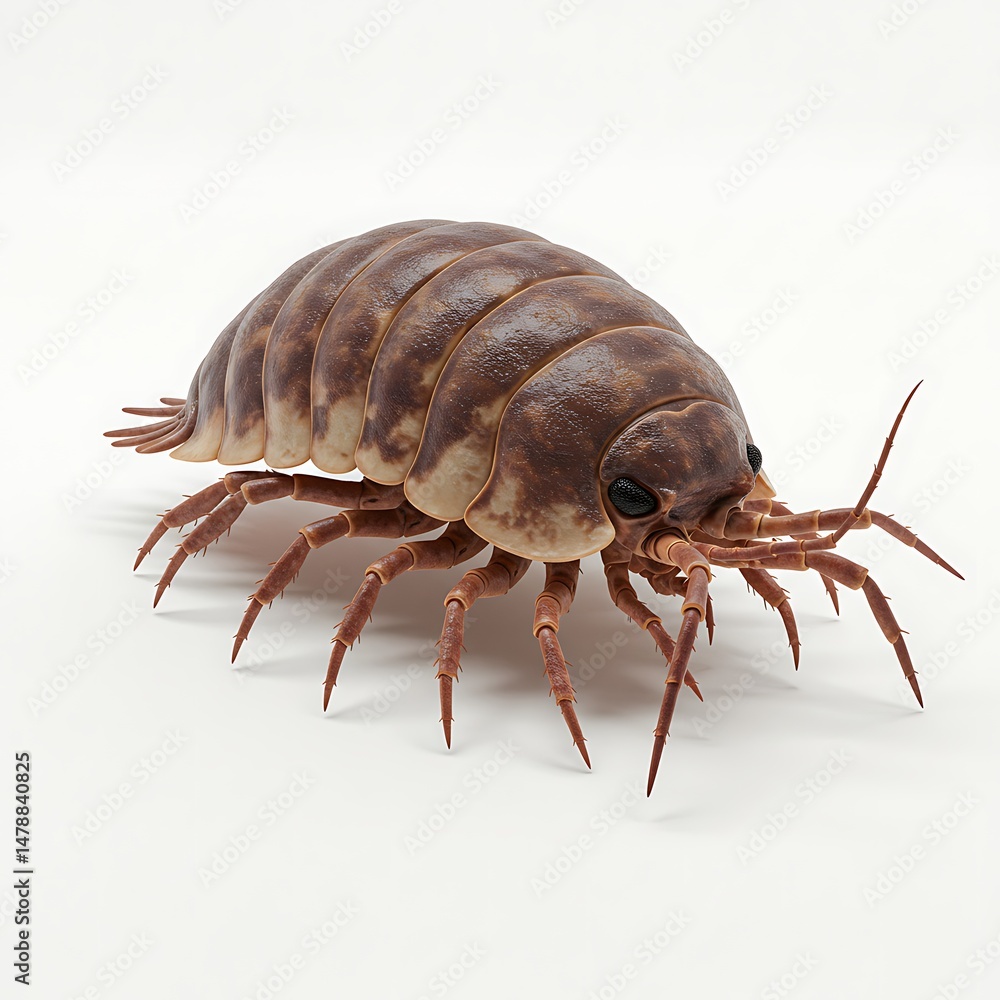 Obraz premium Close up of a Woodlouse or Pill Bug on white background