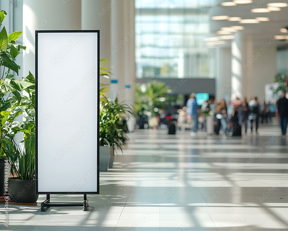 Modern airport hall with empty billboard Modern airport hall with empty billboard