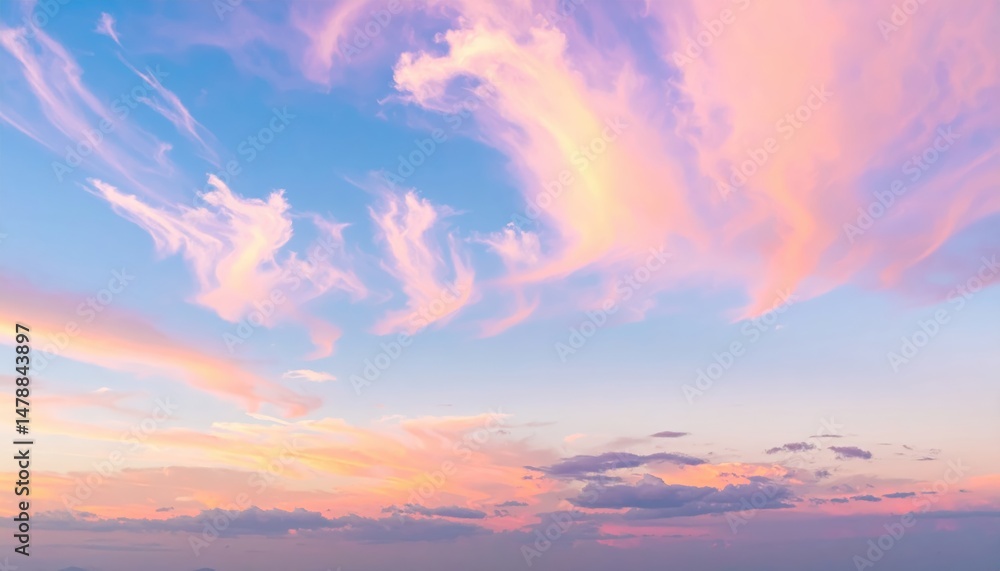 Obraz premium A vibrant blue sky stretches overhead, dotted with fluffy white clouds, creating a serene backdrop that evokes a sense of calm and tranquility.