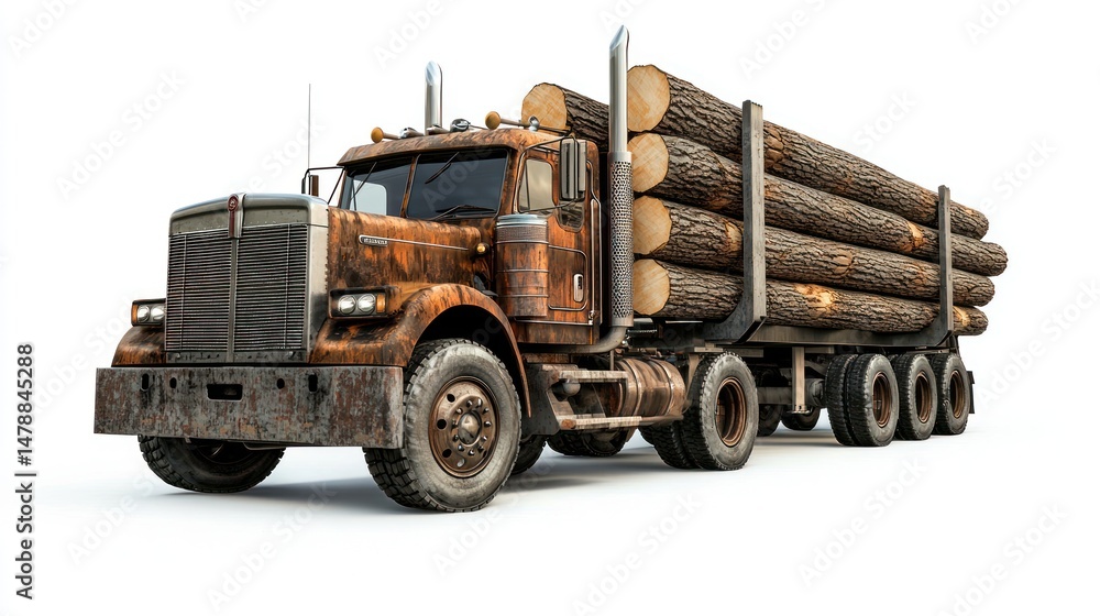 Obraz premium Logging truck carrying logs on white