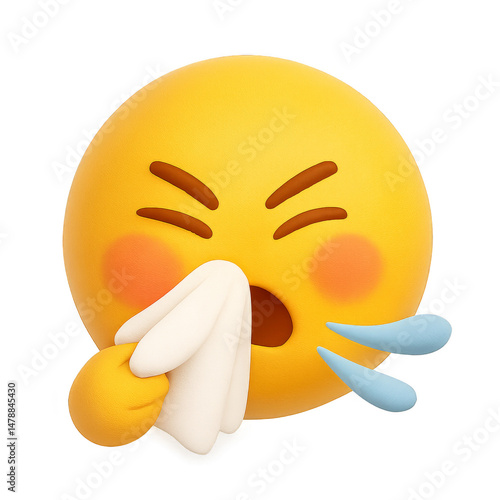 Sneezing Emoji: A vibrant and expressive yellow emoji, rendered in a dynamic 3D style, captures the universal experience of sneezing, symbolizing illness or allergy. 