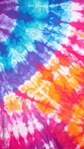 A vibrant tie-dye t-shirt featuring a swirl of colors including blue, pink, and yellow, perfect for casual wear or summer festivals.