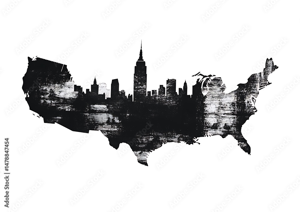 Naklejka premium US map with NYC skyline