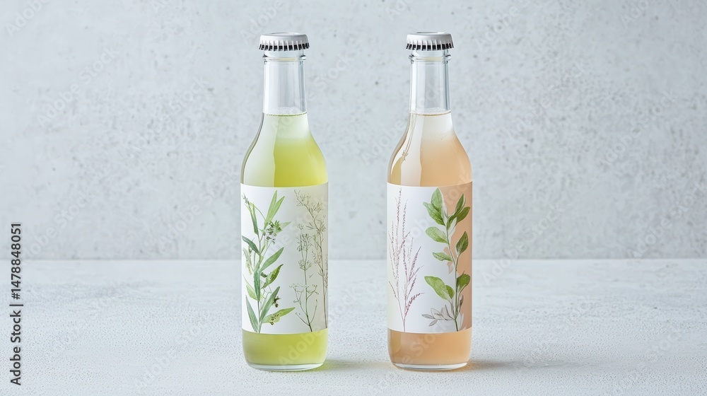 Obraz premium A bottled kombucha with botanical labels, modern wellness trend