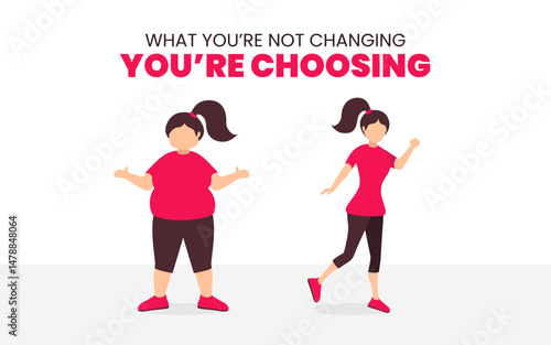 Fitness Motivation Illustration of Weight Loss Transformation with Inspirational Quote