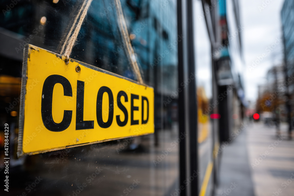 Obraz premium Storefront with closing sign illustrating retail shutdowns, declining sales, and economic difficulties