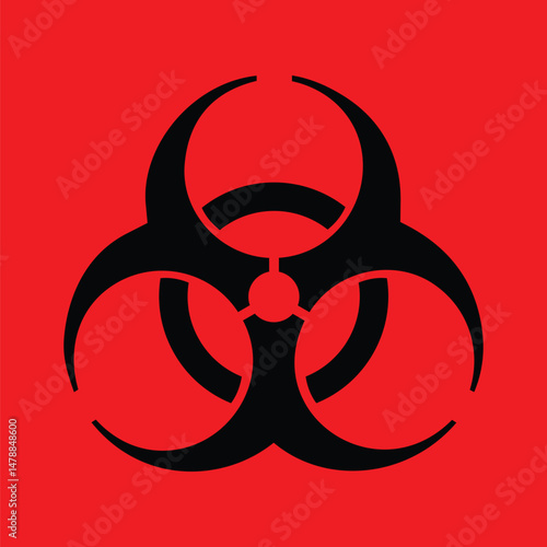 International bio hazard symbol on red background, bio hazard sign on red background , vector illustration